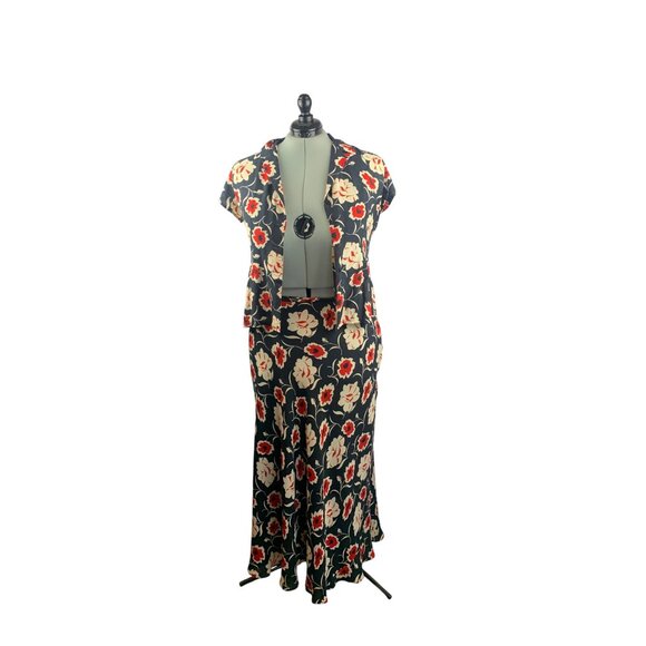 Jones New York Floral Silk Two-Piece Dress Set Size 16 - Picture 1 of 7